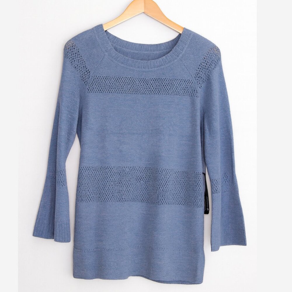 Chic Flare Mesh Cornflower Blue Viscose Tunic • Flare Sleeve • NWT • Small - Picture 6 of 13
